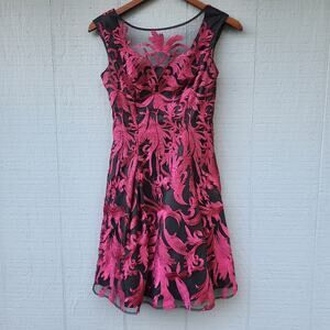 Aidan Mattox Embroidered Tulle Layer Dress Sheer 0